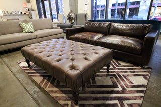 Clearance - Tufted Leather Ottoman