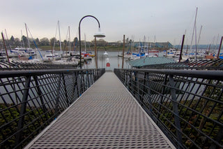Picture of marina ramp for Perch Sofa delivery to a boat. 