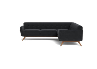 The Cooper Sofa Sectional in taupe fabric is a hip, modern sofa with a vintage mid-century look.