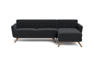 The Cooper Sofa Chaise in taupe is a hip, modern couch with a vintage mid-century look.
