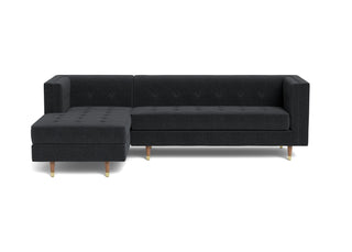 The Gramercy sofa chaise sectional, in taupe, is a modern couch with a vintage feel