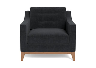 Refined traditional mid-century design is reflected in the Lawson armchair, pictured here in black taupe