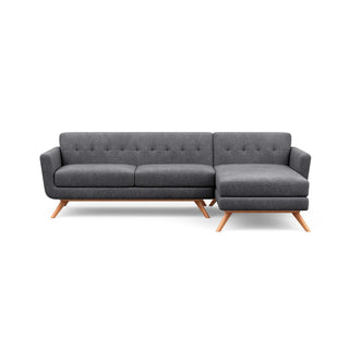 The Cooper Sofa Chaise in light grey is a hip, modern couch with a vintage mid-century look.
