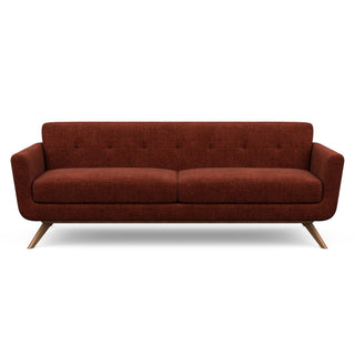 The Cooper Sofa in red wine fabric is a hip, modern couch with a vintage mid-century look.