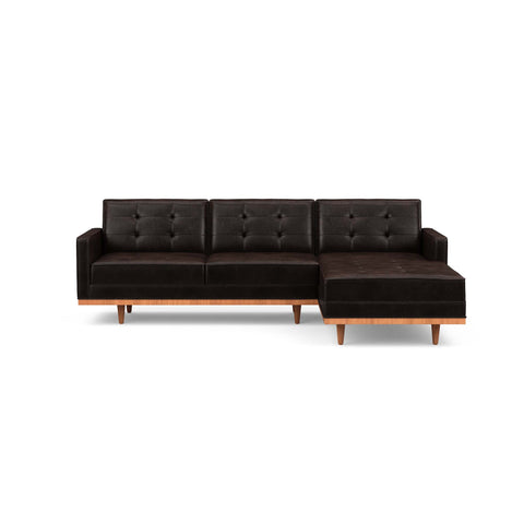 The Irving sofa chaise is mid-century inspired & beautiful in dark leather