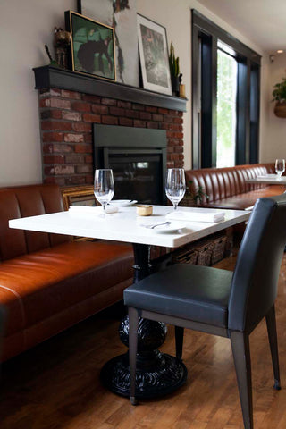Beautiful custom leather banquettes designed by Perch Furniture for Ariana Restaurant in Bend, Oregon.