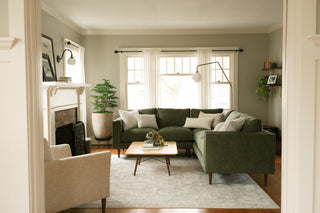 BrightHive Design and Organzing chose a custom Hoyt Sectional from Perch Furniture for this small living room in a classic Portland bungalow.
