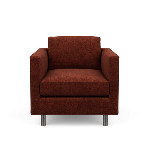 The Charlie Chair is a classic masculine couch. Here it is in a red wine fabric