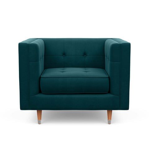 The Gramercy chair, in forest green, is modern with a vintage feel
