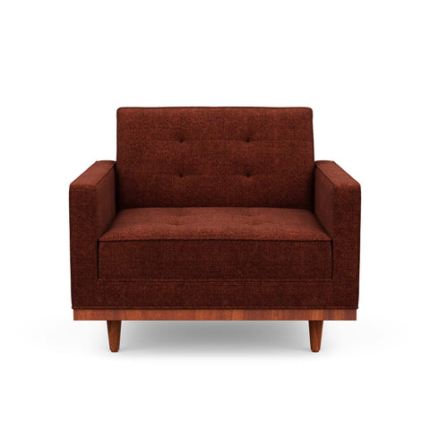 The Irving armchair is mid-century inspired & beautiful in red