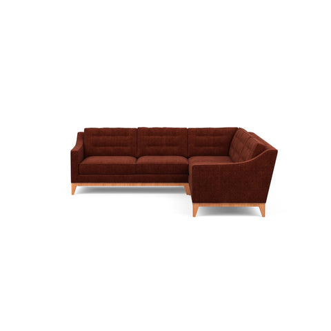 Refined traditional mid-century design is reflected in the Lawson Sofa Sectional, pictured here in red