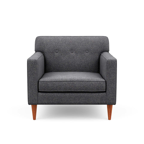 The "Mad Men" inspired Sterling arm chair in grey screams mid-century design